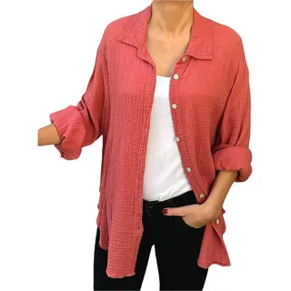 FASHION YOU WANT Bluse Damen Musselin Langarmshirt Baumwolle Gr.34-44 Lässig Oberteile Hemd Langarm Shirts Einfarbig Tops Hemdjacke (DE/NL/SE/PL, Numerisch, 42, 44, Regular, Regular, rost) - 42-44