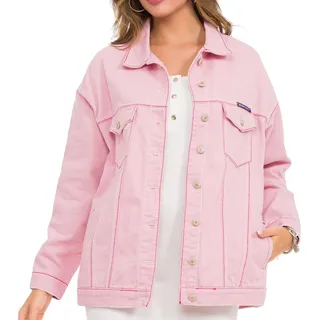 Cipo & Baxx Damen Jeansjacke Oversize Lang Denim Frezeitjacke WJ211 Pink L - L