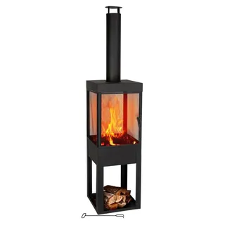 BBQ Collection Terrassenofen mit Schornstein Gartenkamin mit Funkenschutz - Feuerstelle für Garten oder Terrasse - Kohlenstoffstahl - Schwarz