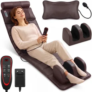 Massagematte mit Wärme, Massagematte Ganzkörpermassage mit Fußmassage | Massagematte Elektrisch mit 9 Modi und 3 Zeiteinstellungen, für Nacken, Rücken, Taille und Beine