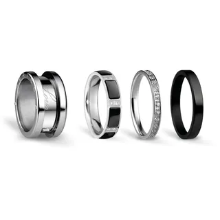 BERING Austauschbar Ring Set für Damen in Silber & Schwarz mit einzigartigem Twist- & Change System, 6