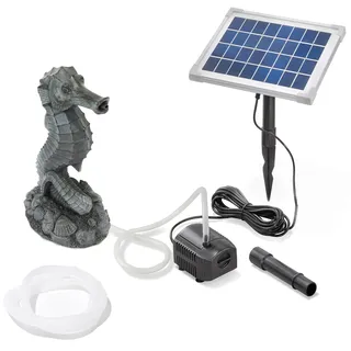 Esotec Solar Wasserspeierset Seepferdchen Ida, Alt-Kupfer-Optik, inklusive Solar-Pumpensystem, Solarmodul, Polyresin, 2m Schlauch, Wasserspiel Gartenteich, wetterfest 101681