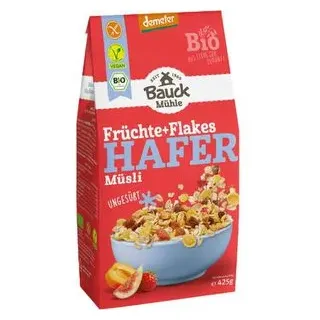 Bauckhof Müsli Hafermüsli Früchte + Flakes, BIO, ohne Zuckerzusatz, 425g