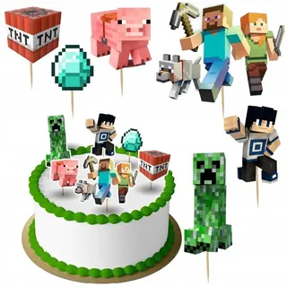 Festivalartikel Tortenstecker Minecraft Topper Set 6 Stk Geburstag Torten Deko Kuchen Junge grün