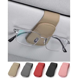 haozong 2 Stück Auto Brillenclip für Dacia Sandero Stepway 3.GEN 2.Gen 2021-2024, Magnetische Auto Visier Brillenhalter Leder Sonnenbrillen Halterung Ticket Karten Clip,Beige