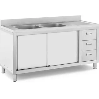 Royal Catering Spülenschrank - 2 Becken - - Edelstahl - 400 x 400 x 300 mm
