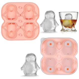 minxulan Silikon Eiswürfelform Pinguin, Eiswürfelform Lustig 4pcs 3D Eiswürfelformen, Wiederverwendbar Eiswürfelbehälter mit Deckel und Trichter, BPA-Frei, für Eis, Whiskey, Cocktail, Saft