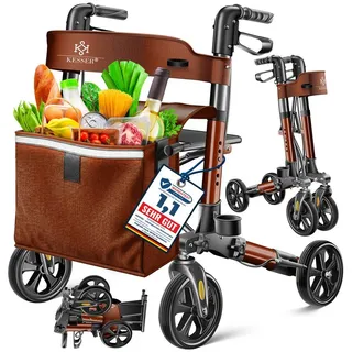 Kesser Leichtgewicht Rollator faltbar mit Sitz Braun