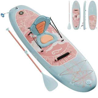 TRIUMPHKEY Aufblasbares SUP Board, Stand Up Paddling Board, Aufblasbare Stand Up Paddle Board mit Zubehör, Paddel, Finnen, Pumpe,330 * 76 * 15cm, Bis 130kg, Rosa