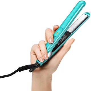 Farery Mini-Haarglätter, Keramik-Mini-Glätteisen für kurzes Haar/Locken, Pony, leicht und tragbar, kleine Glätteisen, weltweite Spannung für Reisen, Aufbewahrungstasche, blau