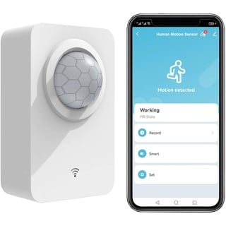 Smart Bewegungssensor, WiFi Infrarot PIR Bewegungssensor mit Abnehmbarer Halterung, kabelloser Bewegungsmelder mit Batterie & USB Kabel doppelte Stromversorgung, App Fernüberwachung kompatibel Alexa