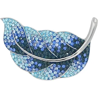 Brosche VIVANCE "Feder" Broschen blau Damen mit funkelten Swarovski-Steinen