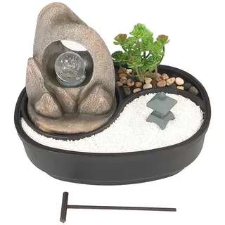 NATIV LEMODO Zimmerbrunnen mit LED-Beleuchtung, Tischbrunnen mit Felsenbogen, dekorativer Zierbrunnen mit Wasserfall und Zen Garten, Wasserbrunnen für Zuhause, Zimmerbrunnen als Zimmer Deko