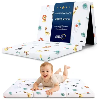 Klappmatratze Faltbare Reisebett Baby Matratze 60x120 cm - Faltmatratze für Kinder Gästematratze klappbar Babymatratze Bodenmatratze Schlafmatratze und Reisematratze 60 x 120 cm Safari