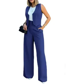 dalamirra Damen 2-teilige Hosenanzug Elegante V-Ausschnitt ärmellose Blazer Weste und Hose Business Anzug Breite Beine Formale Anzug Streetwear Mode 2-teilige Outfit Set - XXL