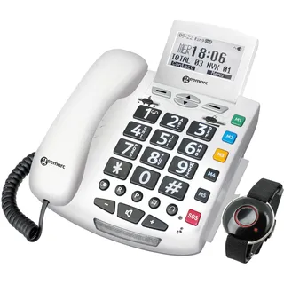 Geemarc SERENTIES Schnurgebundenes Seniorentelefon inkl. Notrufsender Beleuchtetes Display Weiß