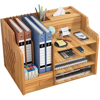 Schreibtisch-Organizer aus Holz, große Kapazität, Schreibtisch-Organizer, ordentlicher Aufbewahrungs-Halter, DIY-Bürobedarf, Aufbewahrungsbox für A4-Papiere, Dokumente und Notizbuch(JB07 Kirsche)