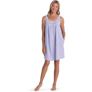 Miss Elaine Nachthemd – Kurzes Seersucker-Kleid für Damen, ärmellos und Knopfleiste vorne, Nachtwäsche, Chambray/weiße Streifen, Large - L