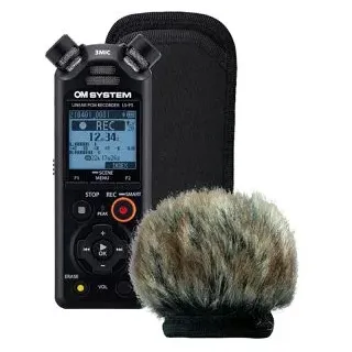 om-system LS-P5 Windschutz Kit Diktiergerät, 16 GB intern, microSD-Slot, USB, Bluetooth und Sprachaktivierung