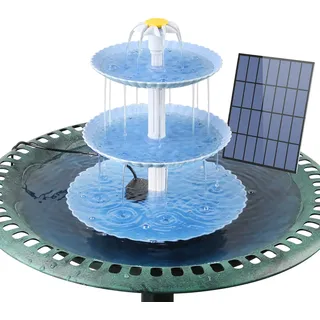 AISITIN DIY Deko Brunnen Blau,Vogeltränke Sets mit 3,5W Solar Springbrunnen, 3 stufige Vogelfütterer für draußen,Vogelbad und DIY Solarbrunnen Abnehmbar und Geeignet für Vogeltränke, Gartendekoration