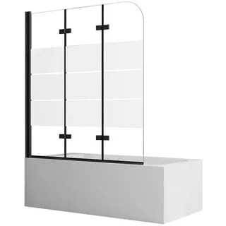 Boromal Badewannenaufsatz Badewannenfaltwand 3-teilig faltbar 130cm Duschwand für Badewanne Glas, (Klarglas /Teilsatiniert glas), Badewannenfaltwand Glaswand 6mm ESG Glas schwarz