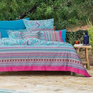 Bassetti Mako-Satin Bettwäsche Burano T1 135x200 cm + 80x80 cm - blau;pink