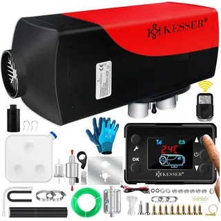 Kesser KESSER® Standheizung 5 & 8KW für Diesel Diesel-Heizung mit LCD-Display und Fernbedienung Lufterhitzer mit Schalldämpfer für Auto PKW LKW Wohnmobil Heizung & Timer sowie Thermostat 12V/24V KFZ