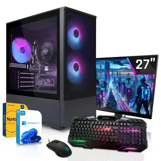 SYSTEMTREFF Gaming Komplett PC - Ryzen 7 5700G - Radeon RX Vega 8 - 32GB DDR4 - 1TB NVMe - 27 Zoll TFT - Windows 11 Pro - Desktop - Schwarz