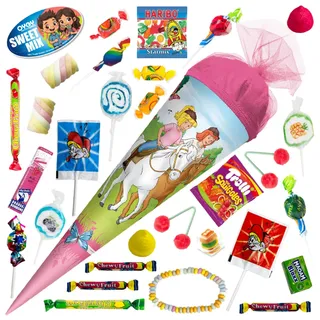 OYOY 35cm Schultüte gefüllt mit Süßigkeiten Mix I ROTH Schultüte Bibi und Tina I kleine Schultüte fertig gefüllt I Geschwister Schultüte I Einschulung Geschenk