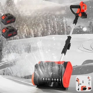 Akku-Schneefräse,Akku-Schneeschaufel,24V mit 2 Batterie,schnurlose Schneefräse,Teleskop-Stiel & Zusatzhandgriff,Faltbares