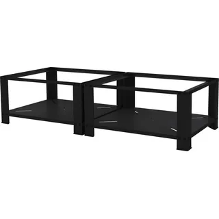 ML-Design Doppel Waschmaschinen Untergestell 2 Ablagen, Schwarz 128x54 cm Stahl, 2x 150kg, Stabiler Waschmaschinensockel 2-Fach, 32cm hohes