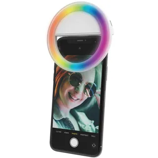 Digipower RGB Selfie Handy Ringlicht, 36 LED 3 Helligkeitsstufen, USB wiederaufladbare Ringleuchte, für Smartphones, Live- Streaming, Make-Up, YouTube, TikTok und Vlogging, weiß, DP-VRL1RGB
