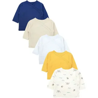 TupTam Baby Jungen Langarm Wickelshirt Baumwolle 5er Set, Farbe: Gelb_Blau_Beige_Tiere_Streifen, Kinder Größe: 80 - 80