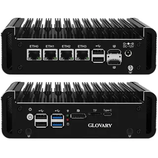 Glovary Mini Firewall PC N100 4 Core, 4 x i226V 2.5GbE LAN OPNsense Hardware, Barebone NO RAM NO SSD, Fanless Micro Computer Router Appliance, AES-NI, 2HD, DP, USB-C, 2 x NVMe, 2 x SATA3.0