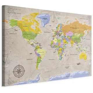 murando - deutsche Weltkarte zum pinnen - Pinnwand & Leinwandbild 90x60 cm 1 Teilig Kunstdruck modern Wandbilder XXL Wanddekoration Design Wand Bild - Landkarte k-A-0150-v-a