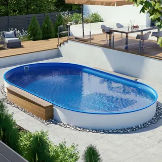 POOL Total Stahlwand-Pool oval 450 x 250 x 120 cm blau inkl. Bodenschienen