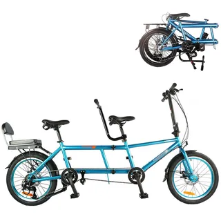 MAYFABD Tandem Beach Cruiser Fahrrad für Erwachsene Faltbares Tandem Beach Cruiser Fahrrad für Erwachsene Dreisitzer 7 Gang Maximale Belastung 300 kg Familienreisen und Paarfahrten,Schwarz