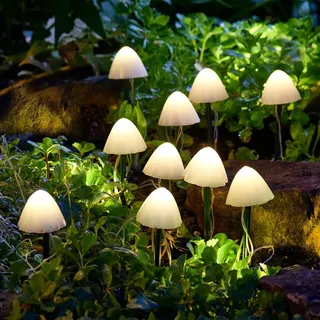 Festive Lights 10 LED Solar Pilze warmweiß Pilz Solarlampen für Außen Deko Pilzlampe Gartendeko Gartenleuchte Balkon Solarleuchten Solarstecker Wetterfest Solar Wegeleuchten