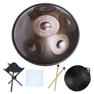 JTYX Handpan-Trommel In D-Moll, 6 Noten 18 Zoll Handpan-Trommel-Instrument, Stahl-Handtrommel Mit Weicher Handpan-Tasche, 2 Handpan-Schlägel, Handpan-Ständer, Staubfreies Tuch