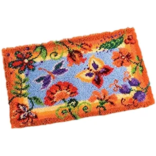 Vervaco Knüpfteppich Set DIY Handarbeit Set Knüpfset für Anfänger Blumen Teppich zum Selber Knüpfen Basteln Erwachsene Kreativ Set 65 x 40 cm Latch Hook Kit Knüpfhaken Set Haus Dekoration