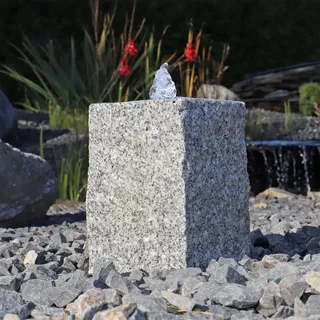 CLGarden Granit Quellsteinbrunnen Naturstein Brunnen klein Garten Granitbrunnen Komplettset Säule mit LED Licht
