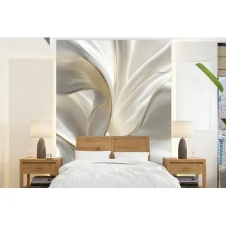 MuchoWow Fototapete Stoff - Plissee - Gold, Matt, bedruckt, Montagefertig Vinyl Tapete, Wandtapete, 205x280 cm 2.05 m x 3 m