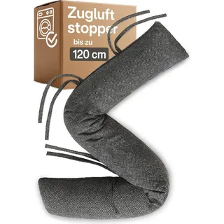 Zugluftstopper für Fenster bis 120cm - Waschbar - Energiesparend - Extra Lang & Schwer - Auch für breite Türen - Grau - Grau
