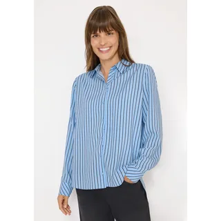 Cecil Langarmbluse CECIL, Damen, Gr. XL (44), blouse blau, Web, 67% Baumwolle, 32% Polyester, 1% metallisierte Fasern, gestreift, normal normal, V-Ausschnitt, abgesteppt, Blusen, mit Knopfleiste