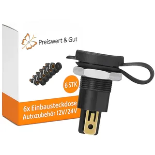 6x Einbausteckdose Autozubehör 12V/24V Auto Elektronik für KFZ-Norm-Steckern Zigarettenanzünder Adapter mit Gummideckel