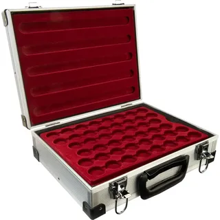 MC.Sammler Alu Münzenkoffer Münzkoffer inkl 5 Münztableaus für 230 Stk 2 Euro Münzen in Kapseln bis 31mm (ohne Münzkapseln) - Rot/Schwarz