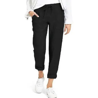 Onsoyours Damen 7/8 Länge High Waist Sommerhose Leicht Baumwolle Leinenhose mit Gummizug Freizeithose Strandhose Beiläufig Weich Haremshose Yogahose Hose A Schwarz 3XL - 3XL