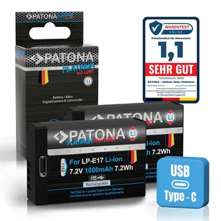 PATONA 2X Platinum Akku Ersatz für Canon LP-E17 LPE17 mit USB-C, 1000mAh