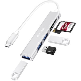 SD Kartenleser, 5 in 1 USB C Adapter mit SD/Micro SD Kartenlesegerät, 1 USB 3.0, 2 USB 2.0, Multiport USB C SD Card Reader für SD, MMC, Micro SD, TF, SDXC, SDHC, Micro SDHC, Micro SDXC (Silbrig)