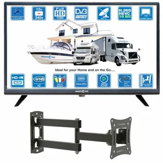 Unispectra® 22 Zoll Full HD LED Digital 240v 12v TV Free-to-Air und SAT Tuner, USB, HDMI. 12V TV für Wohnmobile, Campervan, Caravan TV, Camping, LKW, Boot, Küche, Schlafzimmer